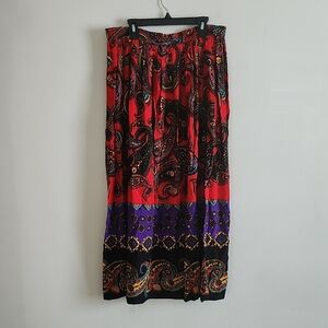 Vintage Paisley Maxi Skirt Red Purple Colorful Womens 14 Western Southwestern